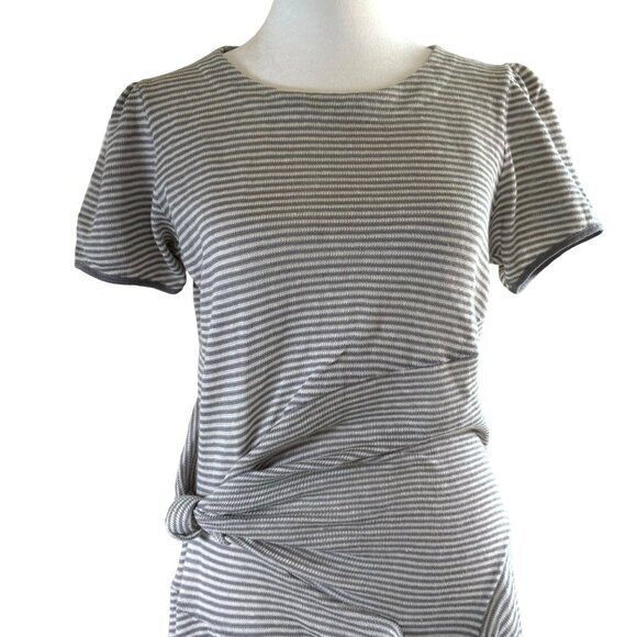 Peter Som Anthropologie 100% Linen Sweater Dress Gray White Stripe Size Large - Picture 2 of 8